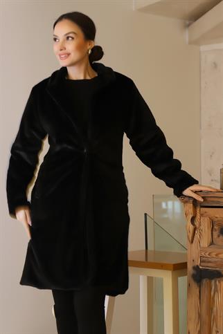 CEPLİ TEK DÜĞME SİYAH KADIN KABAN 047-2K5 