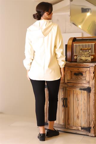 KOLLARI LASTİKLİ UZUN KOLLU  KREM KADIN CEKET   165-2K5