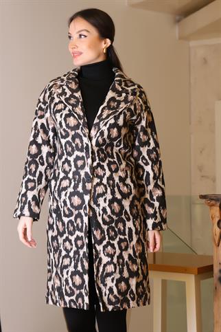 CEKET YAKA KAHVE LEOPAR KADIN KABAN 181-2K5