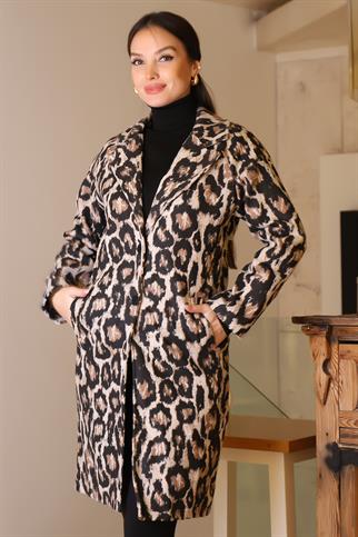 CEKET YAKA KAHVE LEOPAR KADIN KABAN 181-2K5