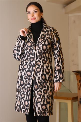 CEKET YAKA KAHVE LEOPAR KADIN KABAN 181-2K5