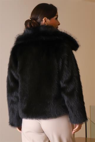UZUN KOLLU SİYAH PELUŞ KADIN CEKET  189-2K5