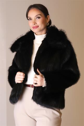 UZUN KOLLU SİYAH PELUŞ KADIN CEKET  189-2K5
