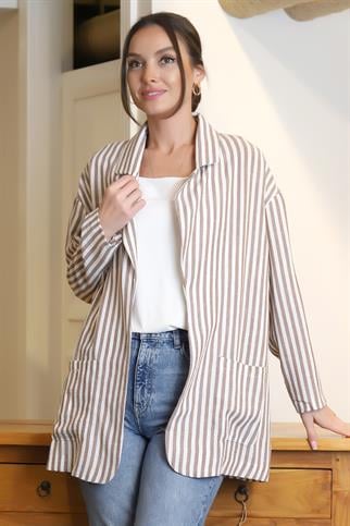 CEPLİ UZUN KOLLU KAHVE KADIN GÖMLEK  10433-2Y4