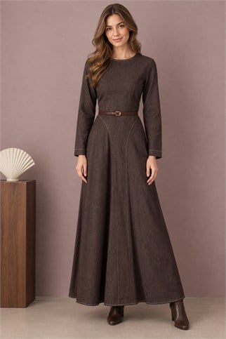 12719-2K7 PUANE ELBİSE-KAHVE