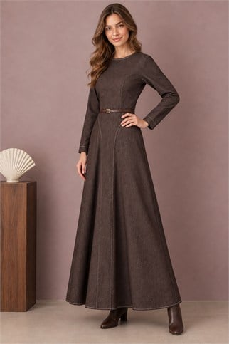 12719-2K7 PUANE ELBİSE-KAHVE
