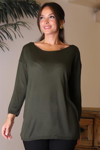 GENİŞ YAKA UZUN KOLLU HAKİ KADIN KAZAK 100160-2K5