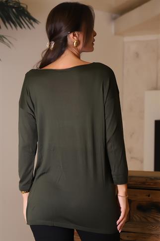 GENİŞ YAKA UZUN KOLLU HAKİ KADIN KAZAK 100160-2K5