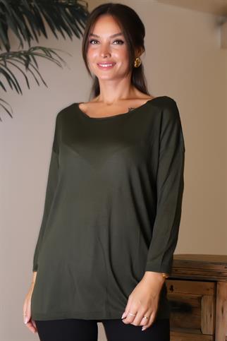 GENİŞ YAKA UZUN KOLLU HAKİ KADIN KAZAK 100160-2K5