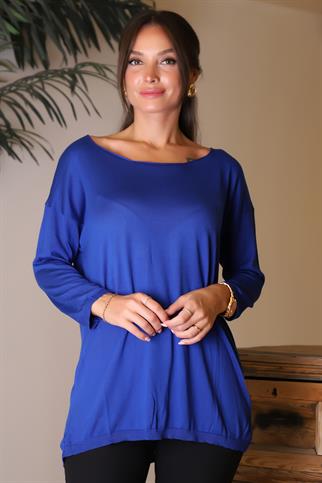 GENİŞ YAKA UZUN KOLLU SAKS KADIN KAZAK 100160-2K5