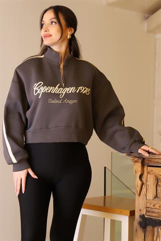 DİK YAKA ANTRASİT UZUN KOLLU KADIN SWEATSHİRT  1710299-2K5