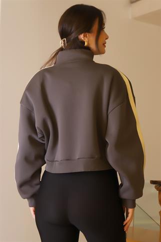 DİK YAKA ANTRASİT UZUN KOLLU KADIN SWEATSHİRT  1710299-2K5