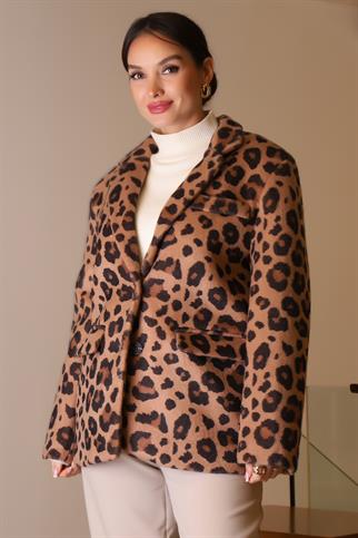 TEK DÜĞMELİ LEOPAR CAMEL KADIN CEKET  510301-2K5 