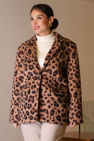 TEK DÜĞMELİ LEOPAR CAMEL KADIN CEKET  510301-2K5 