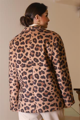 TEK DÜĞMELİ LEOPAR CAMEL KADIN CEKET  510301-2K5 