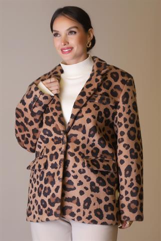 TEK DÜĞMELİ LEOPAR CAMEL KADIN CEKET  510301-2K5 