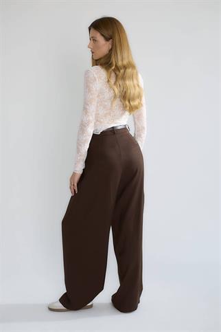 KEMERLİ GENİŞ PAÇA KAHVE KADIN PANTOLON  D83910-2Y5
