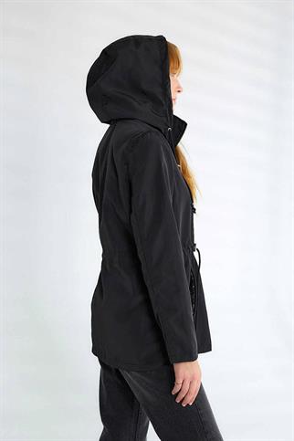 KAPÜŞONLU UZUN KOLLU SİYAH KADIN TRENÇKOT D87117-2Y5