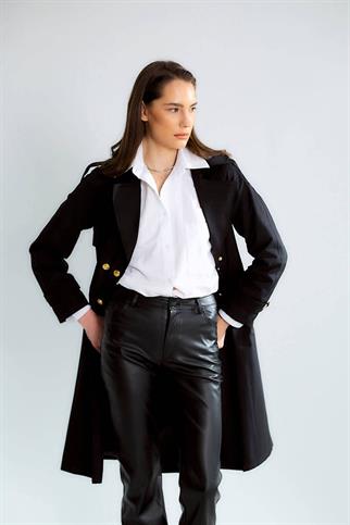 GENİŞ YAKA UZUN KOLLU SİYAH KADIN TRENÇKOT D87120-2Y5