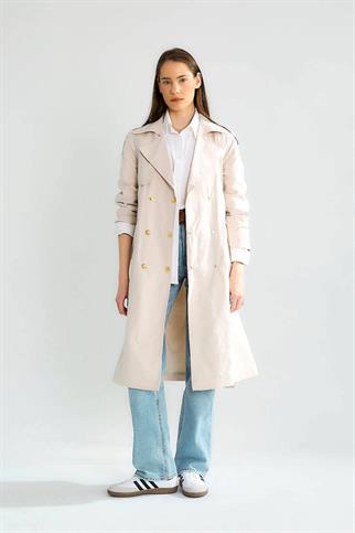 GENİŞ YAKA UZUN KOLLU TAŞ KADIN TRENÇKOT  D87120-2Y5