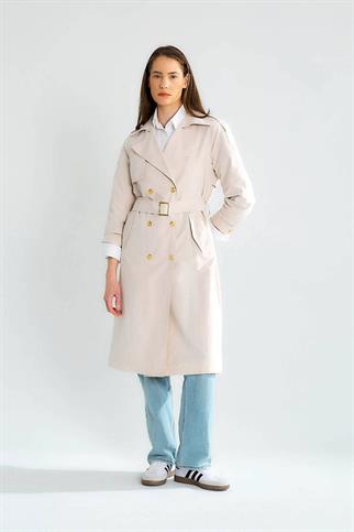 GENİŞ YAKA UZUN KOLLU TAŞ KADIN TRENÇKOT  D87120-2Y5