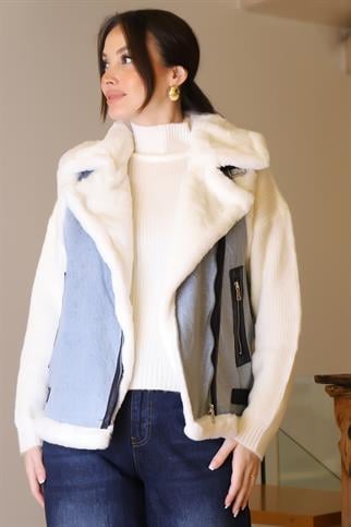 FERMUARLI PELUŞ KADIN LACİ YELEK  D99088-2K5