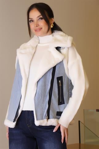 FERMUARLI PELUŞ KADIN LACİ YELEK  D99088-2K5