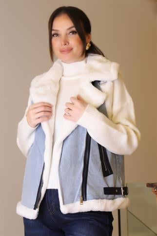 FERMUARLI PELUŞ KADIN LACİ YELEK  D99088-2K5