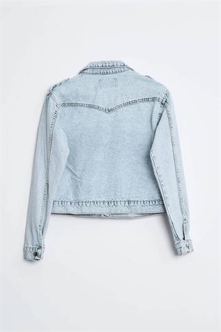 İNCİ İŞLEMELİ MAVİ KADIN KOT MONT  D99291-2Y5