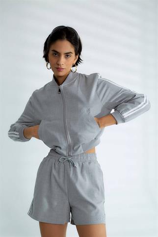 SIRTI BASKILI UZUN KOLLU GRİ KADIN MONT  D99385-2Y5