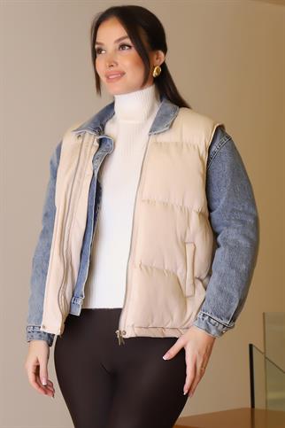 YELEK DETAYLI LACİ KADIN KOT MONT D99423-2K5