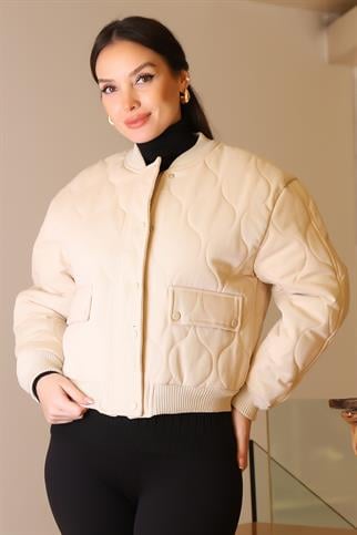 DİK YAKA ÇITÇITLI TAŞ KADIN MONT  D99516-2K5