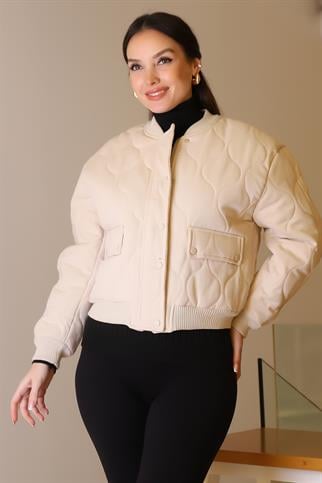 DİK YAKA ÇITÇITLI TAŞ KADIN MONT  D99516-2K5