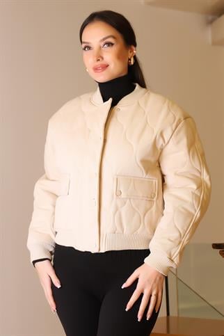 DİK YAKA ÇITÇITLI TAŞ KADIN MONT  D99516-2K5