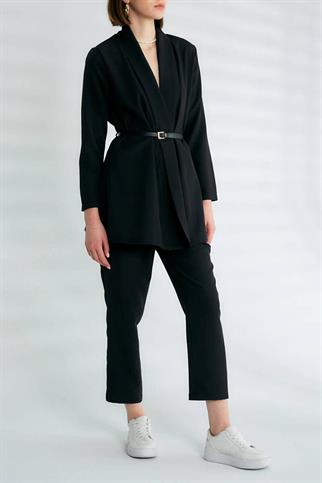 KEMERLİ V YAKA SİYAH KADIN TAKIM M35854-2Y5
