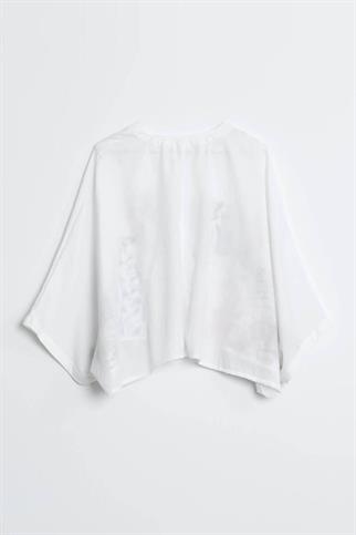 İŞLEMELİ V YAKA EKRU KADIN BLUZ   M37049-2Y5