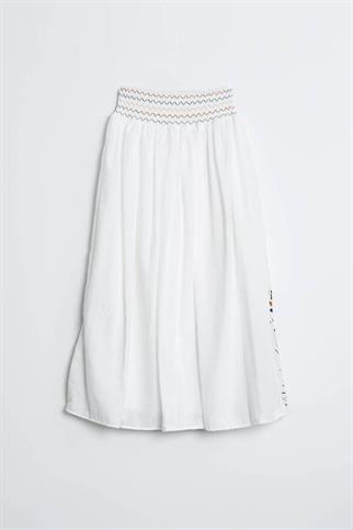 NAKIŞ İŞLEMELİ BELİ LASTİKLİ EKRU KADIN ETEK M37055-2Y5