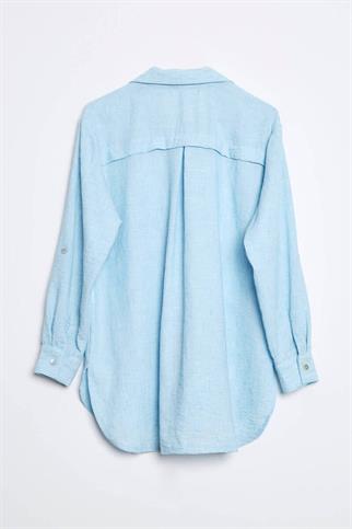 UZUN KOLLU ÇİÇEKLİ MAVİ KADINGÖMLEK  M38044-2Y5