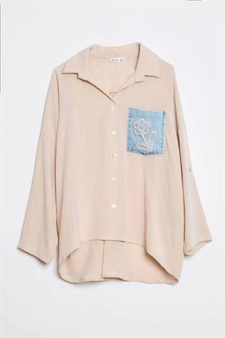 ÇİÇEK İŞLEMELİ TAŞ KADIN GÖMLEK M38051-2Y5