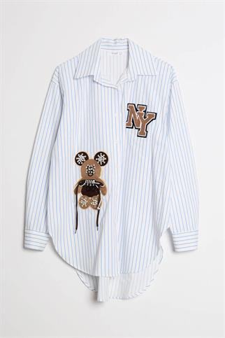 ÇİZGİLİ AYICIK BASKIKLI MAVİ KADIN TUNİK M38121-2Y5