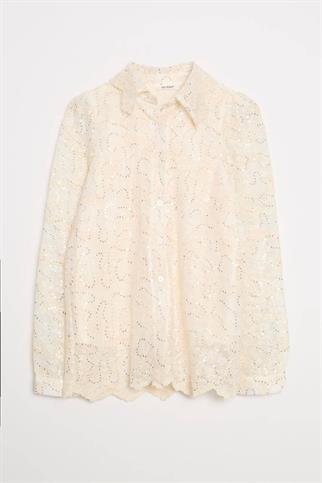 BONCUKLU UZUN KOLLU NATUREL KADIN GÖMLEK  M38169-2Y5