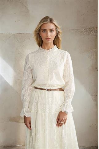 HAKİM YAKA KOLLARI LASTİKLİ NATUREL KADIN GÖMLEK  M38182-2Y5