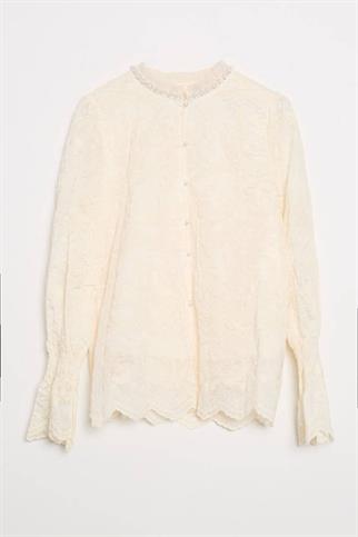 HAKİM YAKA KOLLARI LASTİKLİ NATUREL KADIN GÖMLEK  M38182-2Y5