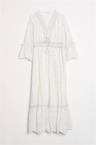 V YAKA GÜPÜR EKRU KADIN ELBİSE  M38250-2Y5