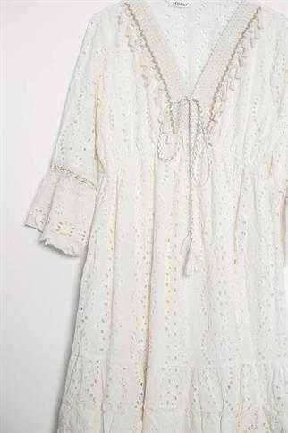 YAKASI BAĞLAMALI GÜPÜR EKRU KADIN ELBİSE  M38263-2Y5