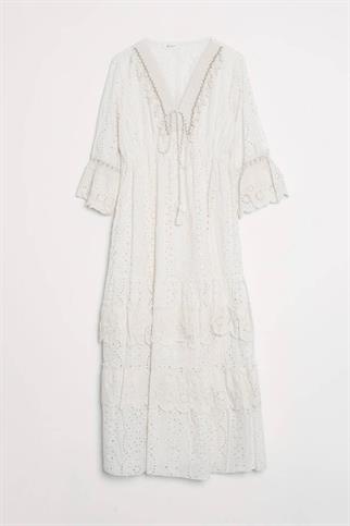 YAKASI BAĞLAMALI GÜPÜR EKRU KADIN ELBİSE  M38263-2Y5