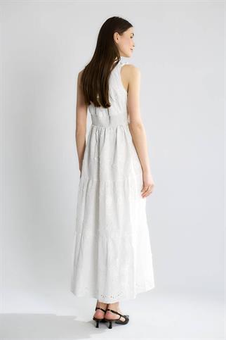 V YAKA KOLSUZ EKRU KADIN ELBİSE  M38283-2Y5