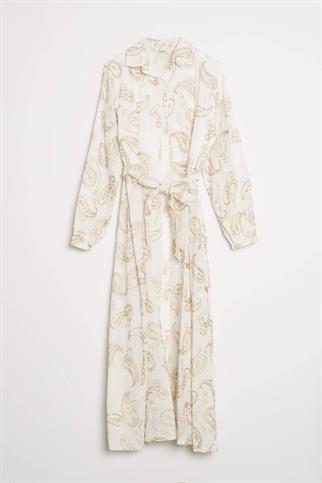 GÖMLEK YAKA KEMERLI UZUN EKRU KADIN ELBİSE  M38363-2Y5