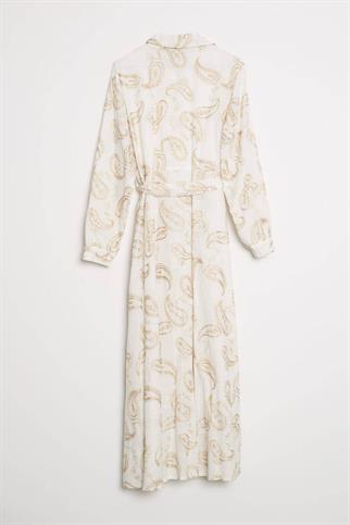 GÖMLEK YAKA KEMERLI UZUN EKRU KADIN ELBİSE  M38363-2Y5