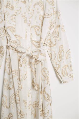 GÖMLEK YAKA KEMERLI UZUN EKRU KADIN ELBİSE  M38363-2Y5